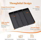 Lifewit Utensil Drawer Organizer, Expendable Cooking Silverware Tray for Kitchen Drawer, Adjustable Cutlery Flatware Holder, Plastic Spatula Tools and Gadgets Storage Divider, 4 Compartments, Black
