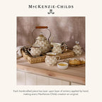 MACKENZIE-CHILDS Enamel Pedestal Platter, Round Cake Stand, Mini, Brown-and-White Mocha Check