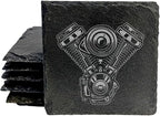 Rev Up Your Ride: V-Twin Engine Coasters for Bikers - Square Slate - Set of 6
