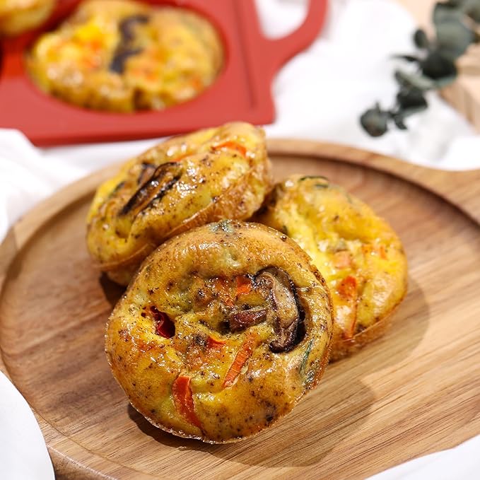 Muffin Top Pan, Metal Reinforced Frame 3 Inch Silicone Egg Molds for Breakfast Sandwiches Non Stick Round Silicone Egg Pan for Baking English Muffins, Whoopie Pies, Corn Bread, Tarts 2 Pack Brown