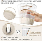 SOLIGT 2 Pack Overnight Oats Containers with Lids, Folding Spoons and Divided Compartments for Fruit & Nuts, Small Glass 16oz Mason Jars for Oatmeal Yogurt Parfait (2 Set-Oat White/Rose Pink)