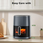 Sweetcrispy Air Fryer 6QT with Window, Square Airfryer Oven 12-in-1 for Family, 400°F Rapid Air Crispy Technology, Roast Bake Dehydrate, Nonstick & Easy-Clean Basket,Grey