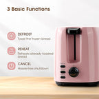 iSiLER 2 Slice Toaster, 1.3 Inches Wide Slot Bagel Toaster with 7 Shade Settings and Double Side Baking, Removable Crumb Tray, Defrost Cancel Function Pink