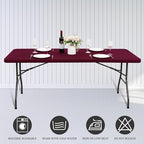 6 Pack Stretch Fabric Table Top Cap Cover, fits 6' Tables, Spandex Table Covers Washable Elastic Rectangle Tablecloth Protector for Indoor Outdoor Party Picnic Wedding, Wine Red, 30" W x 72" L