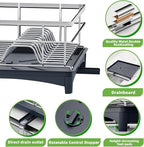 Dish Drying Rack, Large Capacity Dish Drainers for Kitchen Counter with Removeable Cutlery Holder, Rustproof & Sturdy Auto-Drain Multifunctional Organizer for Plates,Cups,knife fork Storage Essentials