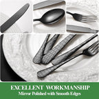 20 Pcs Black Silverware Set for 4 with Water Cube Handle design, Food Grade Stainless Steel Flatware Set, Eating Utensils Sets Include Fork/Knife/Spoon, Reusable Cutlery Set, Dishwasher Safe