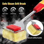 Grill Cleaning Brush Bristle Free Outdoor 19inch Extended Handle Grill Cleaner Brush for Cast Iron Stainless-Steel Grates, Replaceable BBQ Cleaning Brush Head, Steam Safe Grill Brush with Scraper, Red