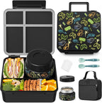 Kids Bento Lunch Box with Thermos, Leakproof Toddler Bento Box with 9 OZ Insulated Food Jar, Lunch Bag & Utensils 3 or 4 Compartment Container for School Girls Boys