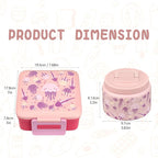 Bento Lunch Box for Kids with 8oz Soup Thermo,Leak-Proof Lunch Containers with 5 Compartment,Thermo Food Jar Food Containers for School (Pink-Jellyfish)
