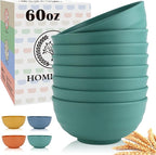 Homienly Large Bowls for Eating: Set of 8 Unbreakable 60oz Wheat Straw Bowls, Non-Plastic & Microwave Safe for Everyday Salad, Soup & Oatmeal (Green)