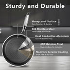 Non Stick Frying Pans Set, 8" 9.5" 11" Stainless Steel Pan Set, Ceramic Skillet with Stay-Cool Handle, Non Toxic, PFAS PFOA PTFE Free, Dishwasher Safe, Induction, Suitable with All Cooktops