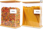 Bamboo Food Dispenser 2 Pack (Large) | Airtight Cereal & Snack Storage Containers | Acrylic Kitchen Organizer for Pantry | Rice, Flour, Candy, Coffee, Pasta, Dry Food Storage
