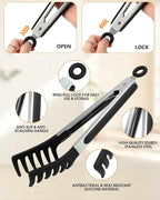 Spaghetti Spoon and Pasta Tong with Non-Slip Silicone Teeth, Food Clip for Spaghetti Noodle, Heat Resistant Kitchen Utensils with Storage Holes, Dishwasher Safe