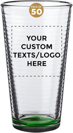 Custom Spiral Pint Glass 16 oz. Set of 50, Personalized Bulk Pack - Beer Glasses, Heavy Duty Drinkware - Green