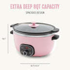 GreenLife 8QT Slow Cooker, Non-Toxic PFAS-Free Ceramic Nonstick Removable Interior Bowl, Programmable, Family Friendly, Keep Warm, Stovetop & Oven Safe, Dishwasher Safe Parts, Timer, Glass Lid, Pink