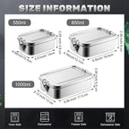 Umigy 3 Pcs Stainless Steel Food Containers 550/850/1000ml Metal Bento Lunch Box Stainless Steel Food Storage Containers, Lockable Clips to Leak Proof, Reusable Dishwasher Snack Boxes for Work