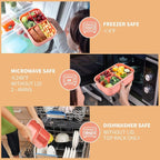 MISS BIG® Bento Box,Bento Box Adult,Lunch Box,Leak Proof Lunch Containers,No BPAs and No Chemical Dyes Bento Lunch Box,Dishwasher and Microwave Safe Lunch Containers for Adults(1900ml Pink)