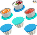 6x2.7 Oz Salad Dressing Container to Go,Handy Leakproof Stainless Steel Meal Prep Containers Reusable,Sauce Containers for Lunch Box, Picnics, Travel, Office and Kitchen Storage