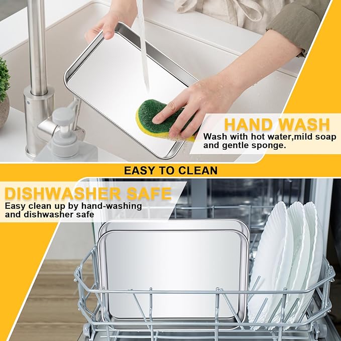 12Pcs Stainless Steel Baking Sheet Pan Set, Cookie Sheet Metal Baking Pan Oven Tray, Cooking Baking Sheet for Toaster Oven, Easy Clean, Dishwasher Safe, 9 x 7 x 1 Inch