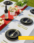 100 Pack Black Disposable Bowls with Gold Rim, 12oz Black Plastic Soup Bowls for Party, Wedding, Holiday,And Halloween