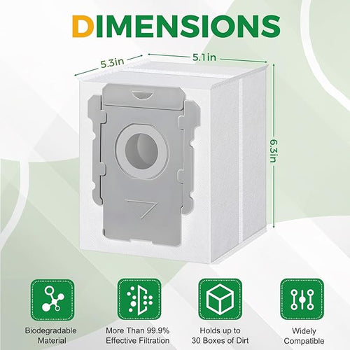 16 Pack Vacuum Bags for i7, i7+, i7Plus, i8, i8+, i3, i3+, i4, i4+, i6, i6+, s9, s9+, s9Plus, i and s Series Clean Base Automatic Dirt Disposal Bags