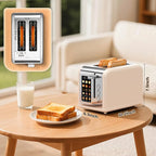 2 Slice Touch Screen Toaster, Stainless Steel Toaster with Wide Slots for Bagels and Bread, Reheat/Defrost/Cancel Functions, Removable Crumb Tray, Cream Color