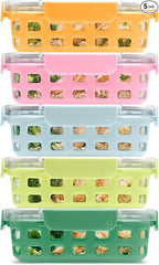Ello Duraglass 3.4 Cup Meal Prep Sets 10Pc, 5 Pack Set- Glass Food Storage Container with Silicone Sleeve and Airtight BPA-Free Plastic Lids, Dishwasher, Microwave, and Freezer Safe, Meadow