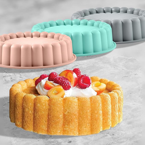 10 Inch Silicone Bundt Cake With 8 Inch Pan Set (2 Pack) - Nonstick Baking Mold for Pound Cake, Jello, Bread & Brownies, Dishwasher Safe, Pink