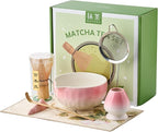Matcha Whisk Set, 7 Pcs Pink Matcha Kit with Bowl, Whisk and Holder, Bamboo Scoop, Scoop Rest, Sifter & Tea Towel, Tea Gifts for Making Breakfast, Latte Match-a Lovers