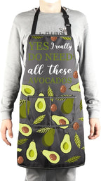 MBMSO Funny Avocado Apron Avocado Cooking Kitchen Aprons with Pockets Waterproof Apron for Chef Grilling BBQ Baking