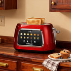Toaster 2 Slice Smart Touch Screen, Retro 1.5'' Extra Wide Slot Stainless Steel Digital Bread Toaster with Memory Function, Bagel, Defrost, 6 Browning Levels and Removable Crumb Tray, Red