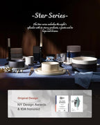 famiware Star 8.25" Pasta Bowls, Large Dinner Bowls Set of 4, Salad Bowl Plates, Shallow Bowls for Eating, Dark Charcoal & White Full Glaze Matte
