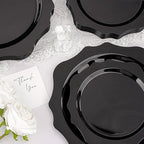 100 PCS Black Disposable Plates for 50 Guests, Scalloped Plastic Plates Include 50 Dinner Plates and 50 Dessert Plates for Party, Wedding, Graduation and Father's Day