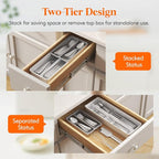 Lifewit Compact Silverware Organizer for Kitchen Drawer, Narrow Flatware Tray Holder, Plastic Cutlery Spoons, Forks and Knives Storage, White&Gray, 1 Pack