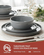Famiware Milkyway Plates and Bowls Set, 12 Pieces Dinnerware Sets, Dishes Set for 4, Dark Gray