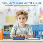 Bento Lunch Box with Kids & Children, Stackable Lunchbox Container with 3-Compartment, Durable for On-the-Go Meal, BPA-Free and Food-Safe Materials (Blue)