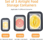 BEFOY Stainless Steel Food Storage Containers with Lids Airtight Bento Lunch Box for Kitchen Leak Proof Meal Prep Stackable Set of 3(450/1100/2500)