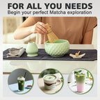 Matcha Whisk Bowl Set, 7PCS All-in-One Japanese Tea Set Includes Matcha Bowl with Spout, Bamboo Whisk (Chasen) with Stand, Scoop, Sifter, Complete Kit for Ceremony, Gift for Matcha Tea Lovers(Green)