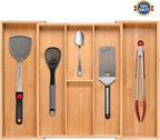Bamboo Silverware Organizer, Expandable Kitchen Drawer Organizer and Utensil Organizer, Cutlery Tray with Drawer Dividers for Kitchen Utensils and Flatware, Bedroom, Living Room (Natural)