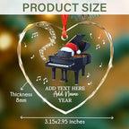 Customized Text Name & Year Piano Christmas Glass Ornament, Piano Lover Christmas Ornaments 2025, Personalized Pianist Xmas Tree Ornament, Musical Instrument Xmas Decor Gift for Son Daughter