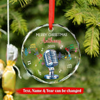 Custom Microphone Glass Ornament Christmas 2025, Microphone Xmas Ornaments Gifts for Singer Karaoke Fans, Personalized Singer Ornament Christmas Tree with Text & Name, Vocalist Glass Ornaments Gifts