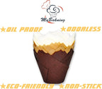 (JUMBO EXTRA LARGE size) Natural+Brown+White Tulip Baking Cups 2-1/4"(Base diameter) x 3-3/4"(Wall height) Greaseproof paper baking cupcake Muffin liners, Case of 130 pcs