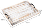 Rustic Vintage Big Wood Food Breakfast Serving Trays with Cutout Metal Handles(20 Inches) Large Nesting Board Decorative Serving Trays Platter in Bed, Ottoman, Coffee Table, BBQ, Party(Washed White