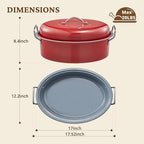 BRONYPRO Roasting Pan with Rack, 18-Inch Granite Roaster with Lid, 20 lb Capacity for Turkey, Chicken, and Vegetables, Red