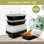 50 Pack- Meal Prep Containers 38oz, Plastic Food Prep Containers Reusable, Leakproof To Go Food Containers with Lids, BPA-Free, Microwave/Dishwasher/Freezer Safe