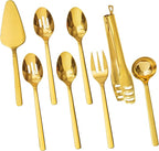 KINGSTONE Large Hostess Gold Serving Utensils Sets,18/10 Stainless Steel Heavy Duty 10inch Serving Spoons,Slotted Spoons,Serving Fork,Serving Tongs, Cake Pie Server For Buffet, Wedding, Party