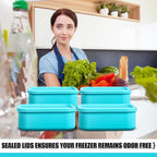 Nuogo 8 Pcs 6 Cup Silicone Freezer Trays with Lid Soup Containers Reusable Freezer Silicone Molds Rectangle Containers Ice Trays for Sauces Stews Curries, Lake Blue