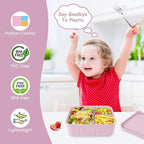 Bento Lunch Box for Kids-Reusable Silicone Kids Bento Box Lunch Container Leakproof Lunchbox Meal Prep Food Storage Containers with 3 Removable Compartments–Dishwasher Safe/BPA Free/Portion Control