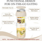 SOLIGT 2 Pack Overnight Oats Containers with Lids, Folding Spoons and Divided Compartments for Fruit & Nuts, Small Glass 16oz Mason Jars for Oatmeal Yogurt Parfait (2 Set-Oat White/Oat White)