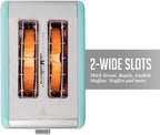 OVENTE Electric 2 Slice Toaster Machine with 6-Shade Browning Selector Setting, Cancel, Defrost, Bagel Buttons, Removable Crumb Tray and Extra Wide Slots for Toasting Breads & More, Turquoise TS2450T